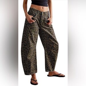 Leopard Print Wide-Leg Pants in Olive and Black